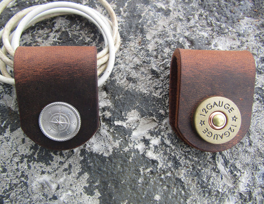 Pair of  Brown Water Buffalo  leather cord keeper  leather cord holder