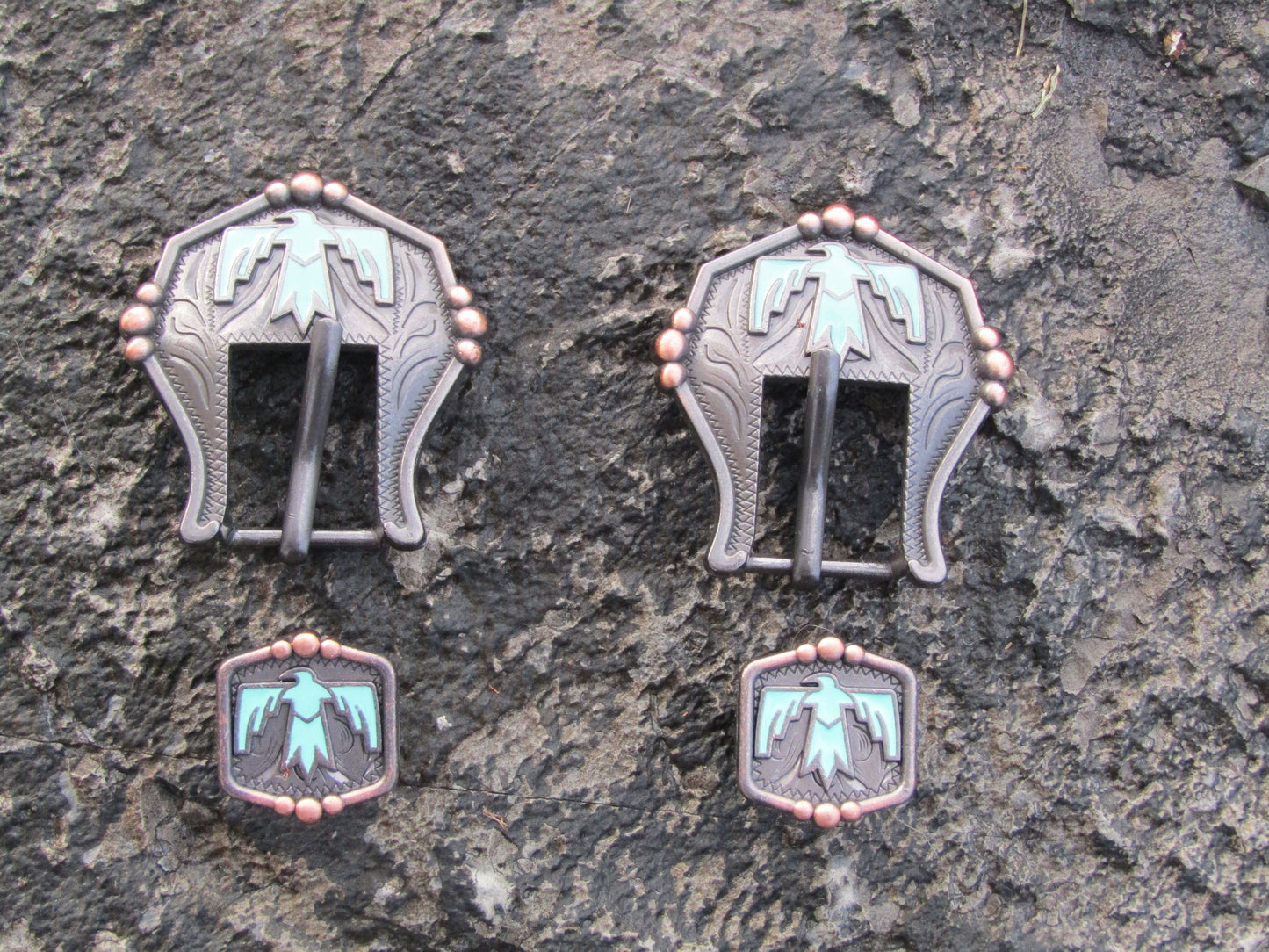 Pair of 3/4" inch Thunderbird buckle will fit a 3/4" strap , horse tack, belt buckle