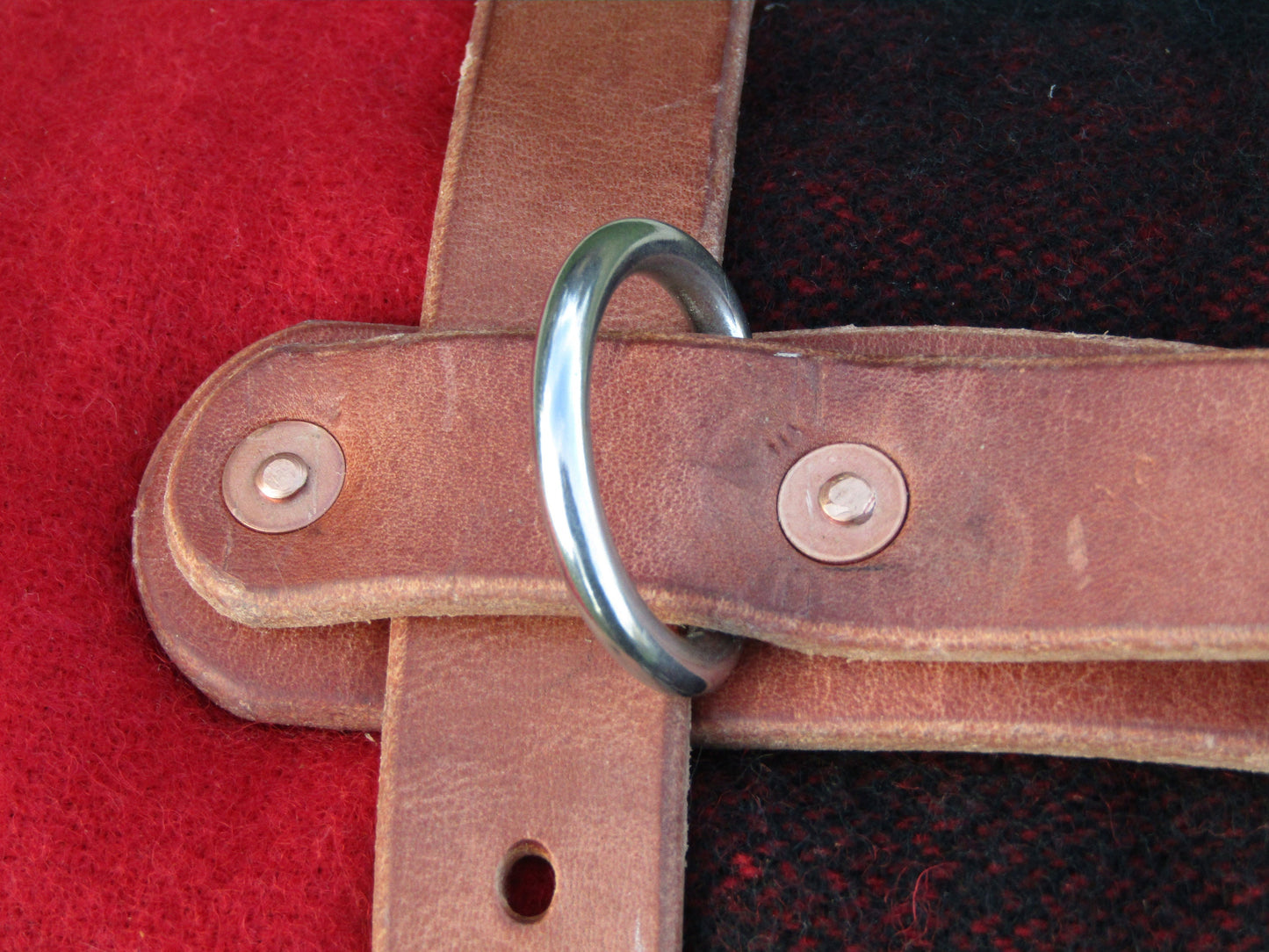 Hand made Hermann Oak harness leather blanket carrier/ blanket harness/bedroll, stainless hardware and handriven copper rivets