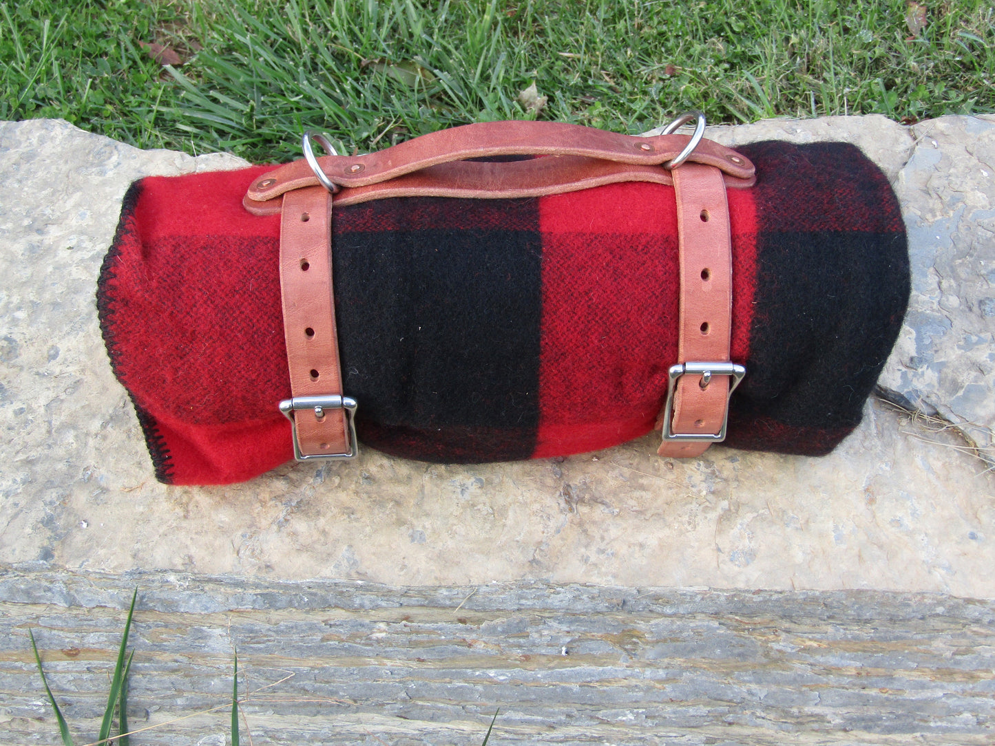 Hand made Hermann Oak harness leather blanket carrier/ blanket harness/bedroll, stainless hardware and handriven copper rivets