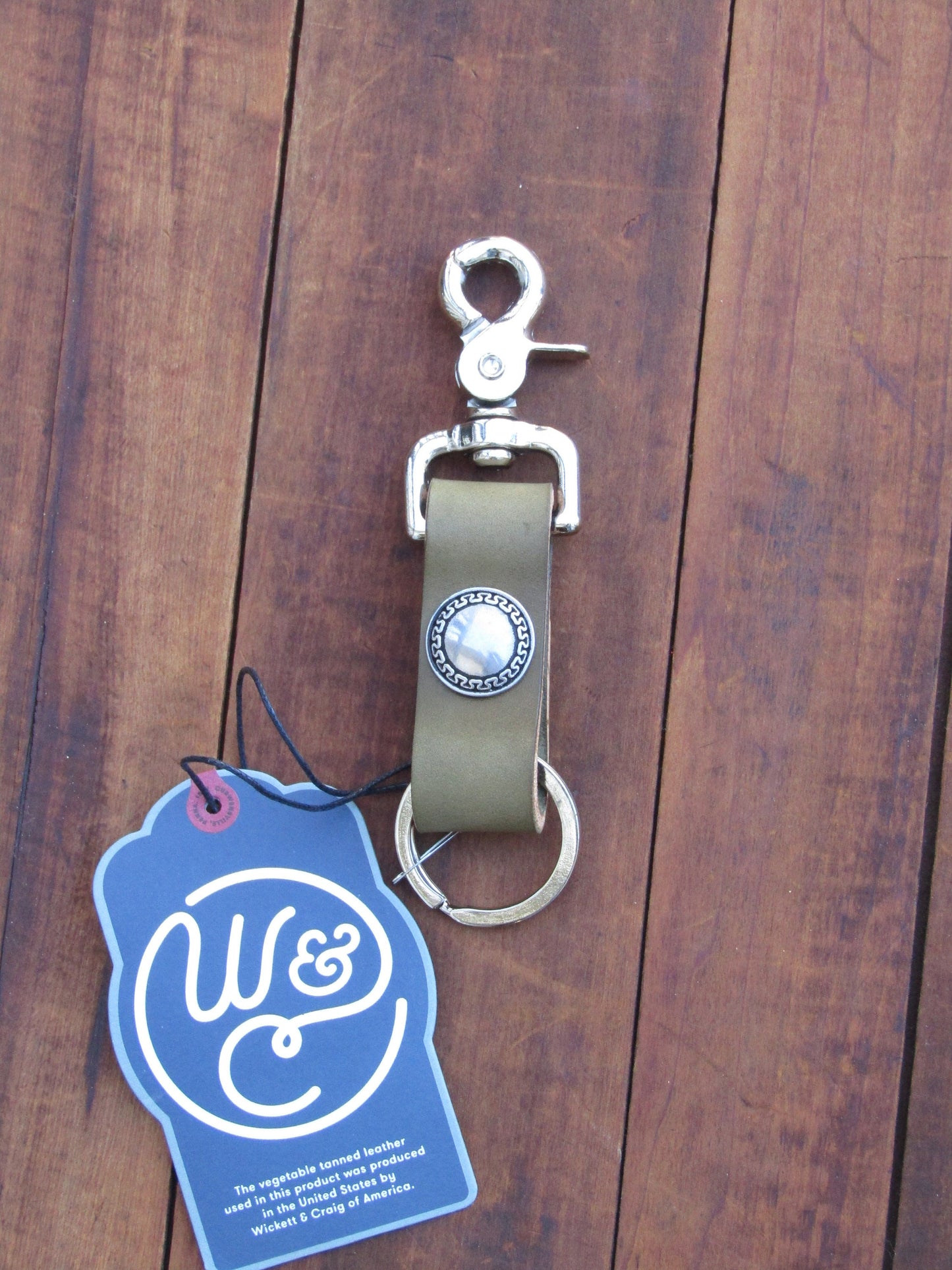 Handmade Wickett and Craig Olive harness leather Fll Grain Leather keychain Jeremiah Watt hardware