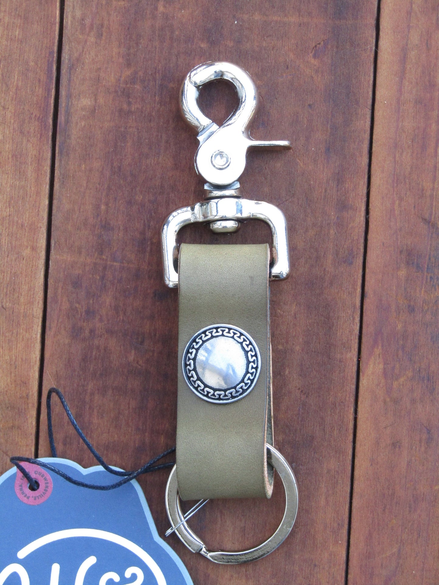 Handmade Wickett and Craig Olive harness leather Fll Grain Leather keychain Jeremiah Watt hardware