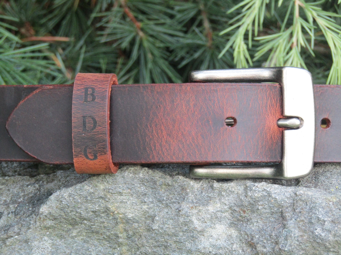 Rugged Men's Leather Belt - Handmade Personalized Monogram, Crazy Horse Water Buffalo, Rustic Style