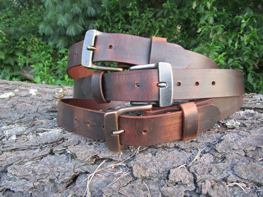 Rugged Men's Leather Belt - Handmade Personalized Monogram, Crazy Horse Water Buffalo, Rustic Style