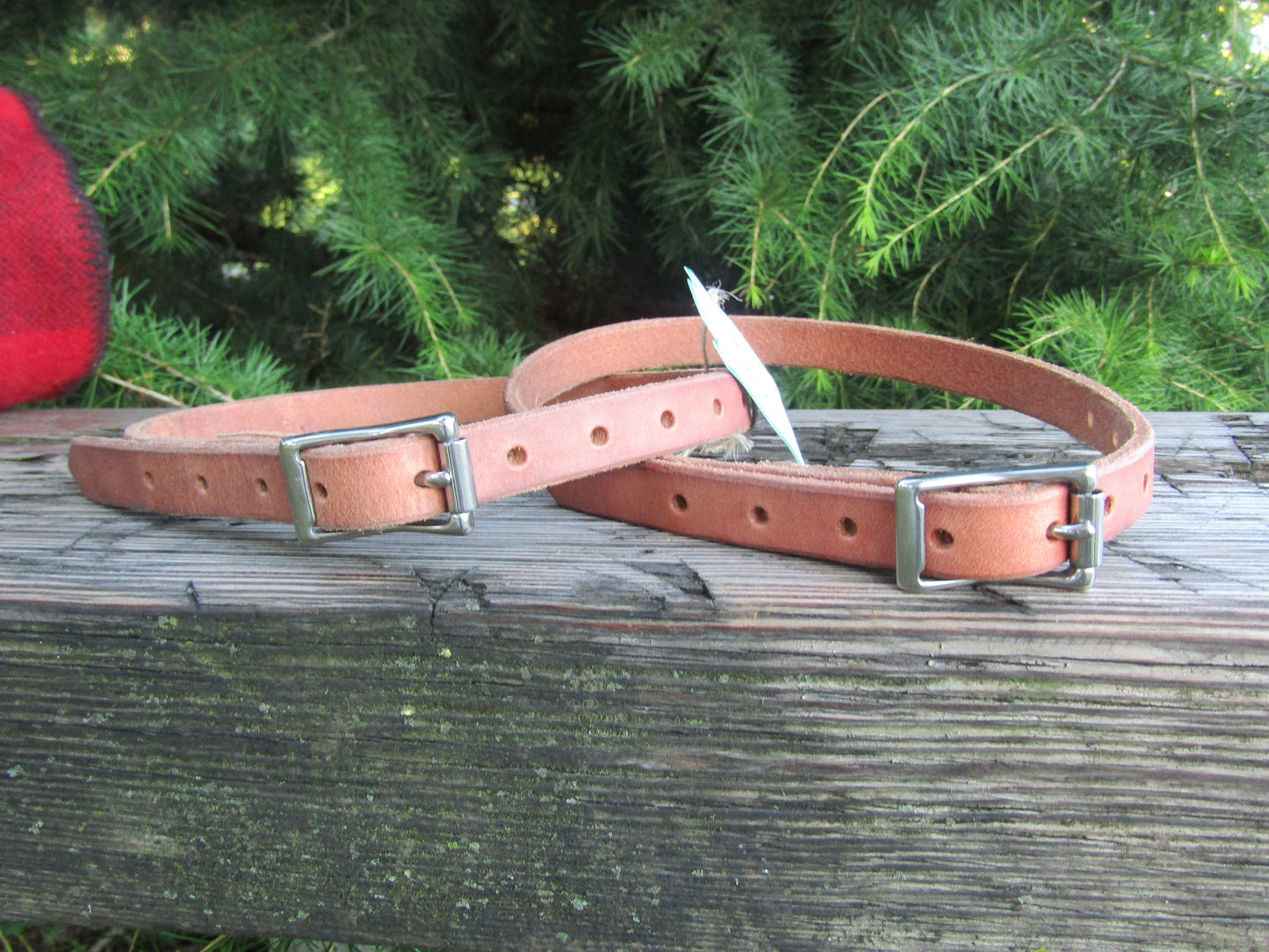 Pair of Hermann Oak harness leather straps, leather utility straps, leather blanket straps, bedroll straps, camping straps 7-20.5"