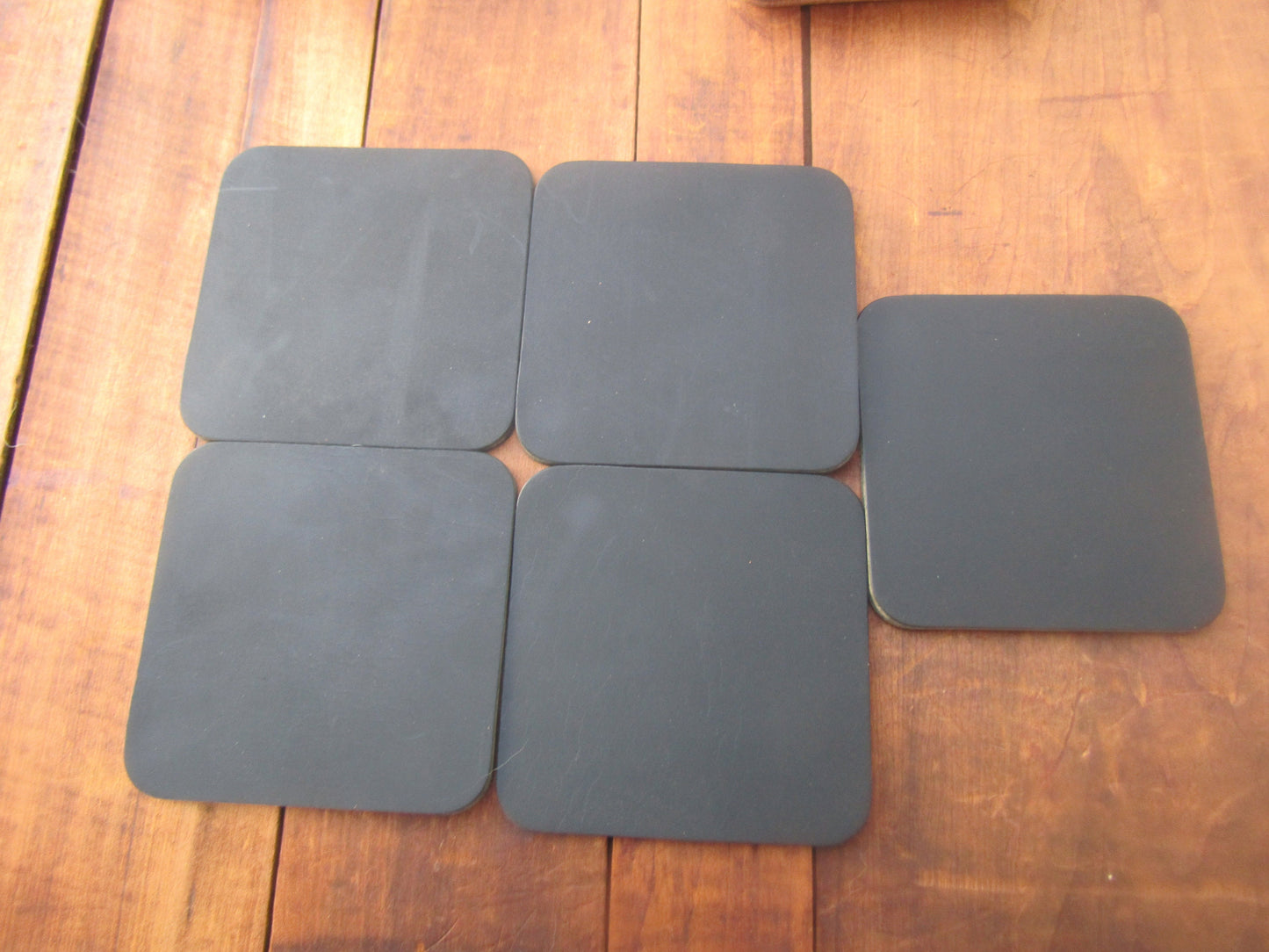 Ships today!! Set of 5 Black full grain Leather coasters, finish them your way, or use them like this