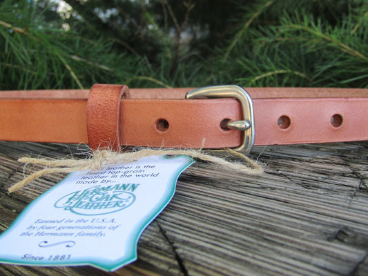 3/4" wide leather belt / Hermann Oak Harness Leather narrow casual belt/ Made in USA with US hides/ Skinny leather belt