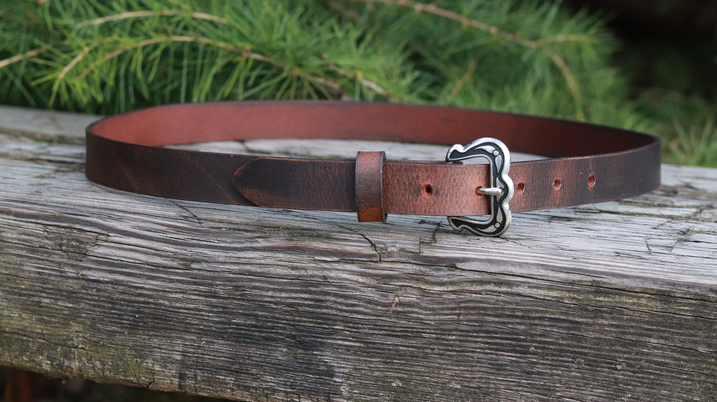 Narrow leather belt/ Womans Belt Jeremiah Watt  buckle belt/full grain brown leather womans belt,1 inch wide belt