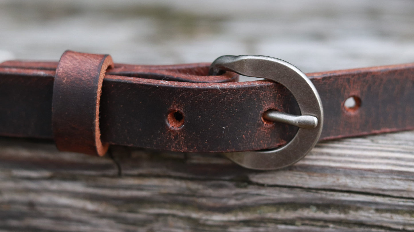 Slim Water Buffalo Leather Belt - 3/4 inch Wide, Made in USA, Customizable, Narrow Design