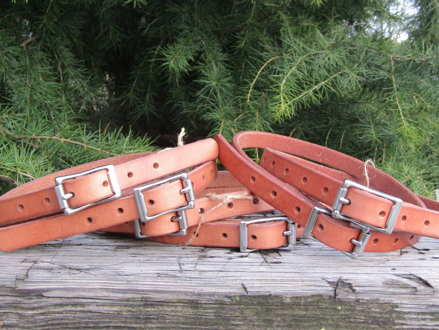 Pair of Hermann Oak harness leather straps, leather utility straps, leather blanket straps, bedroll straps, camping straps 7-20.5"