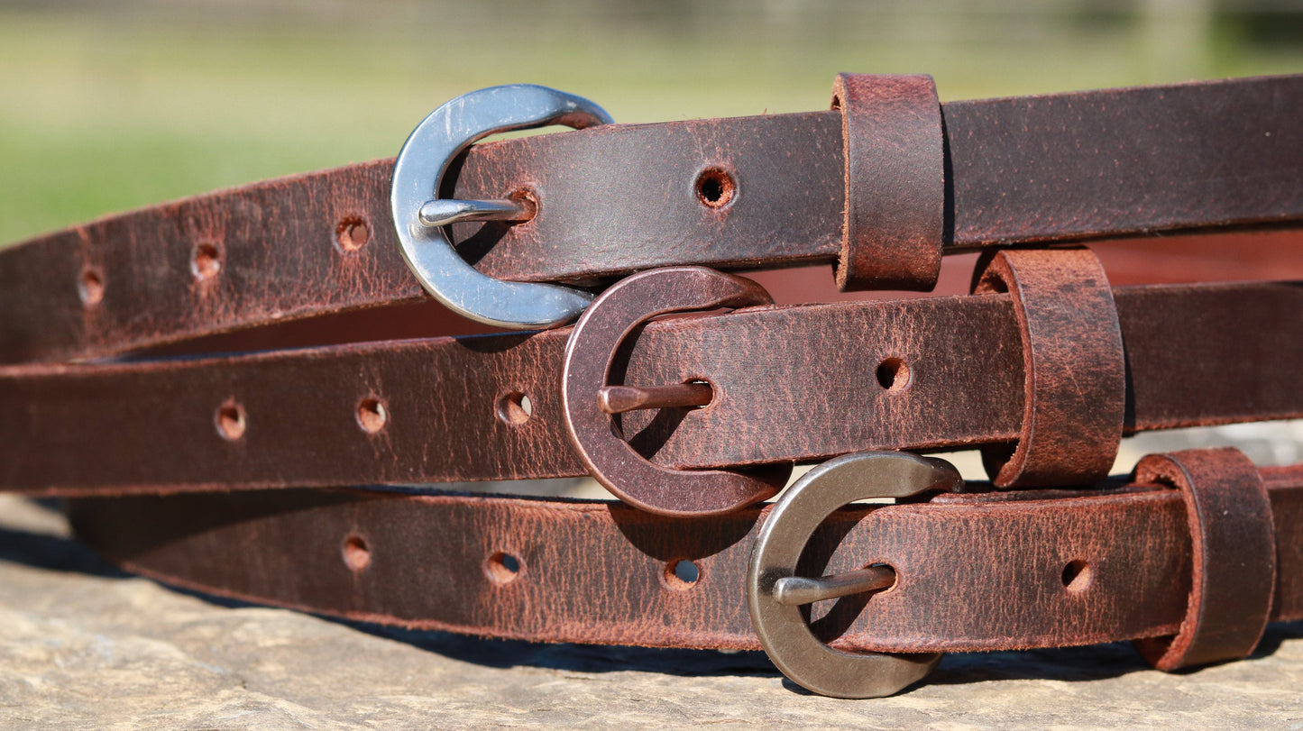 Slim Water Buffalo Leather Belt - 3/4 inch Wide, Made in USA, Customizable, Narrow Design