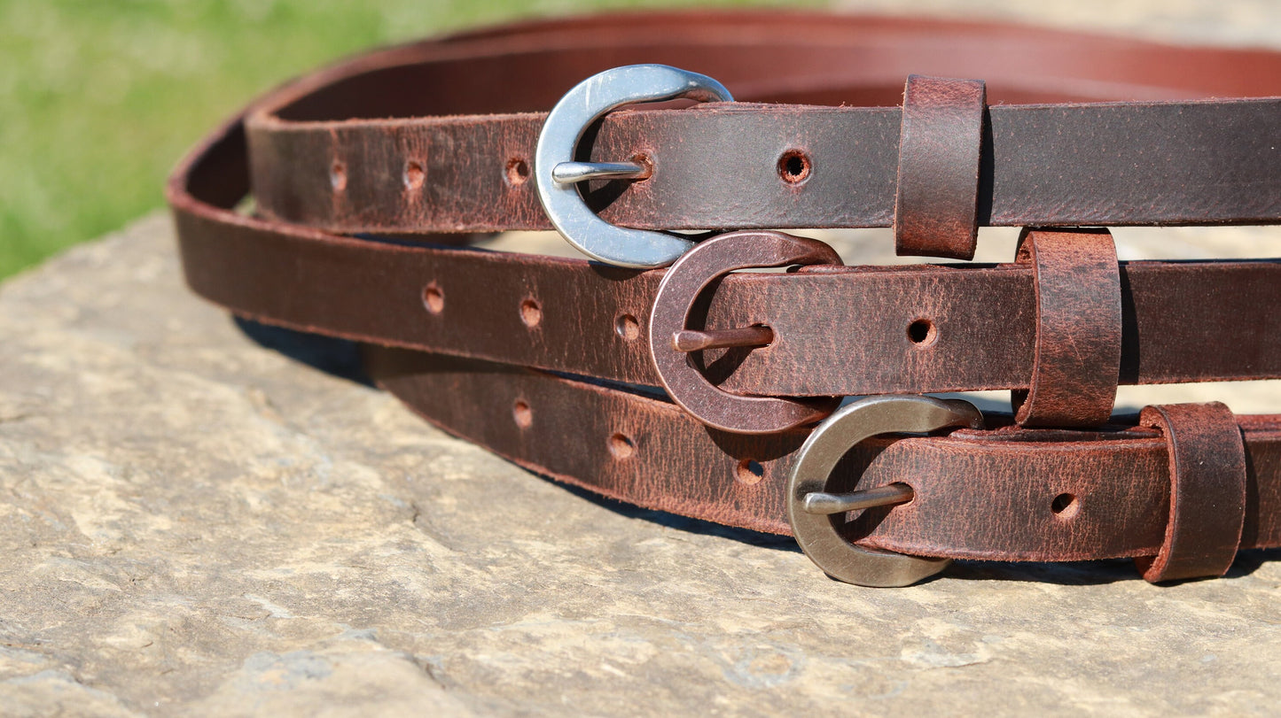 Slim Water Buffalo Leather Belt - 3/4 inch Wide, Made in USA, Customizable, Narrow Design