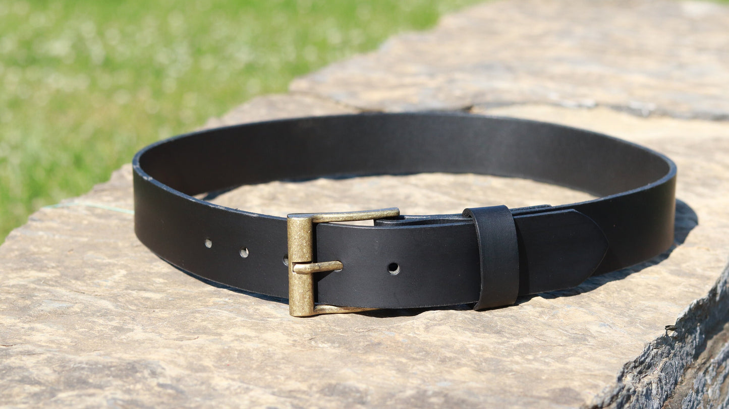 1 1/2" wide Black Water Buffalo Leather Belt Made in USA-Custom Belt,  Handmade Belt , Casual Belt,mens leather belt, womans leather belt