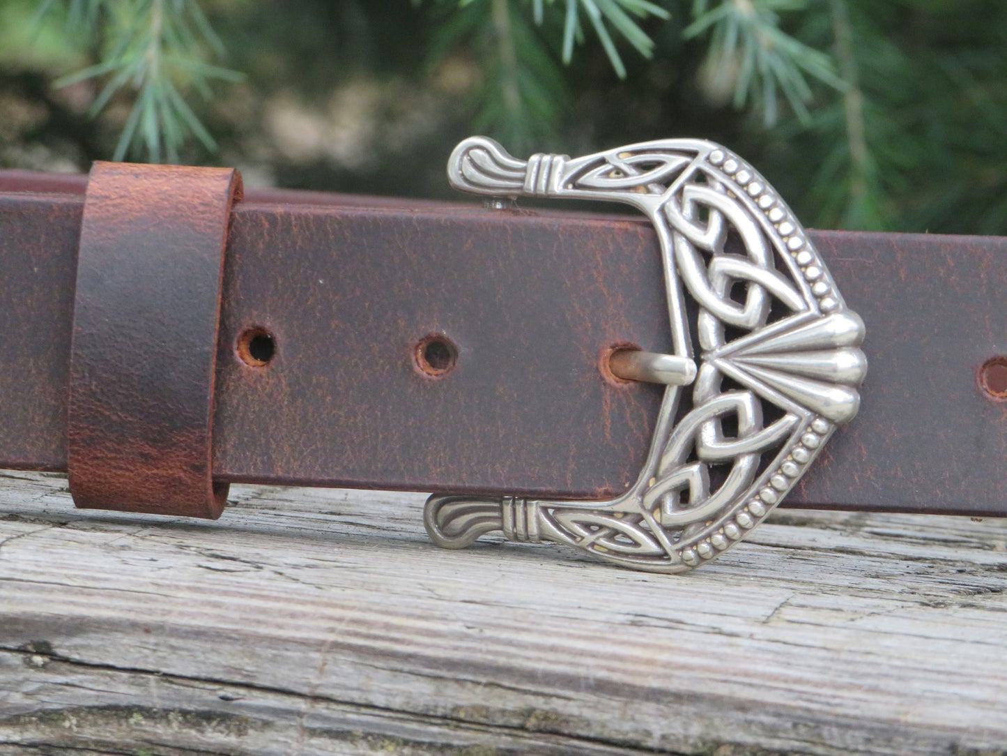 Celtic knot buckle full grain leather belt Casual Vintage look Custom Handmade Belt  Made in USA Rustic mens leather belt woman leather belt