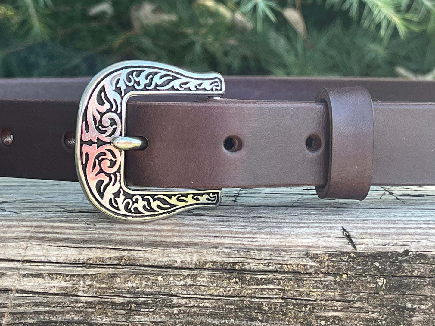 1 inch Dark brown Bridle Leather belt casual belt.  Made with US hides.  Custom made Narrow leather belt stainless stainless buckle