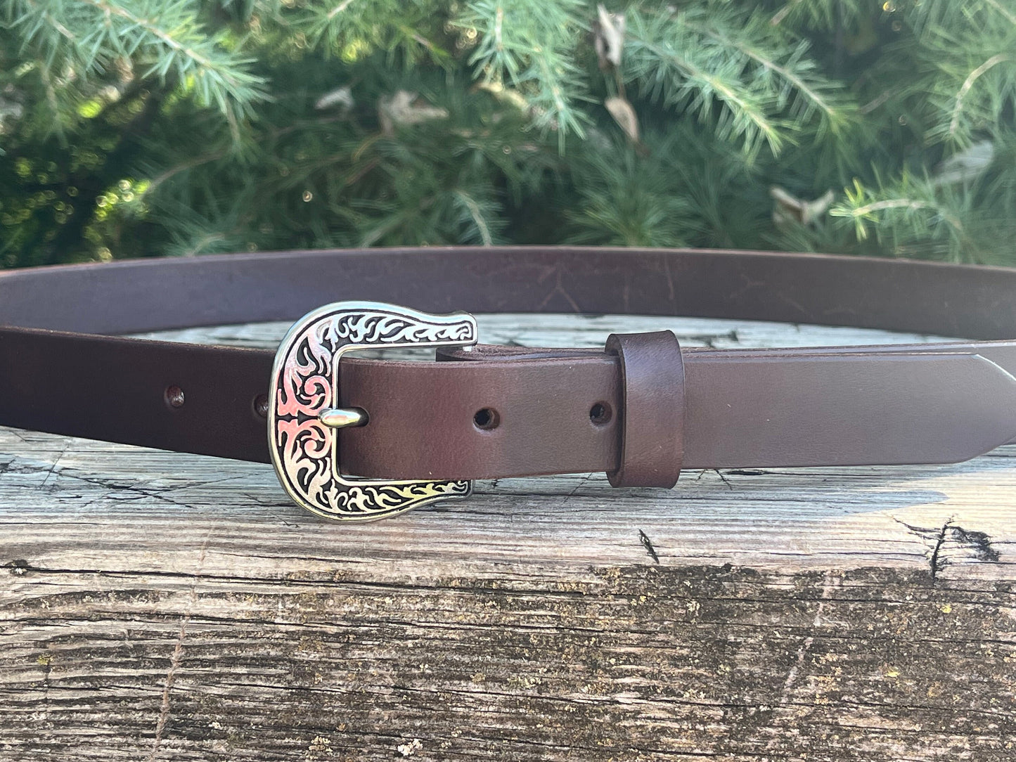 1 inch Dark brown Bridle Leather belt casual belt.  Made with US hides.  Custom made Narrow leather belt stainless stainless buckle