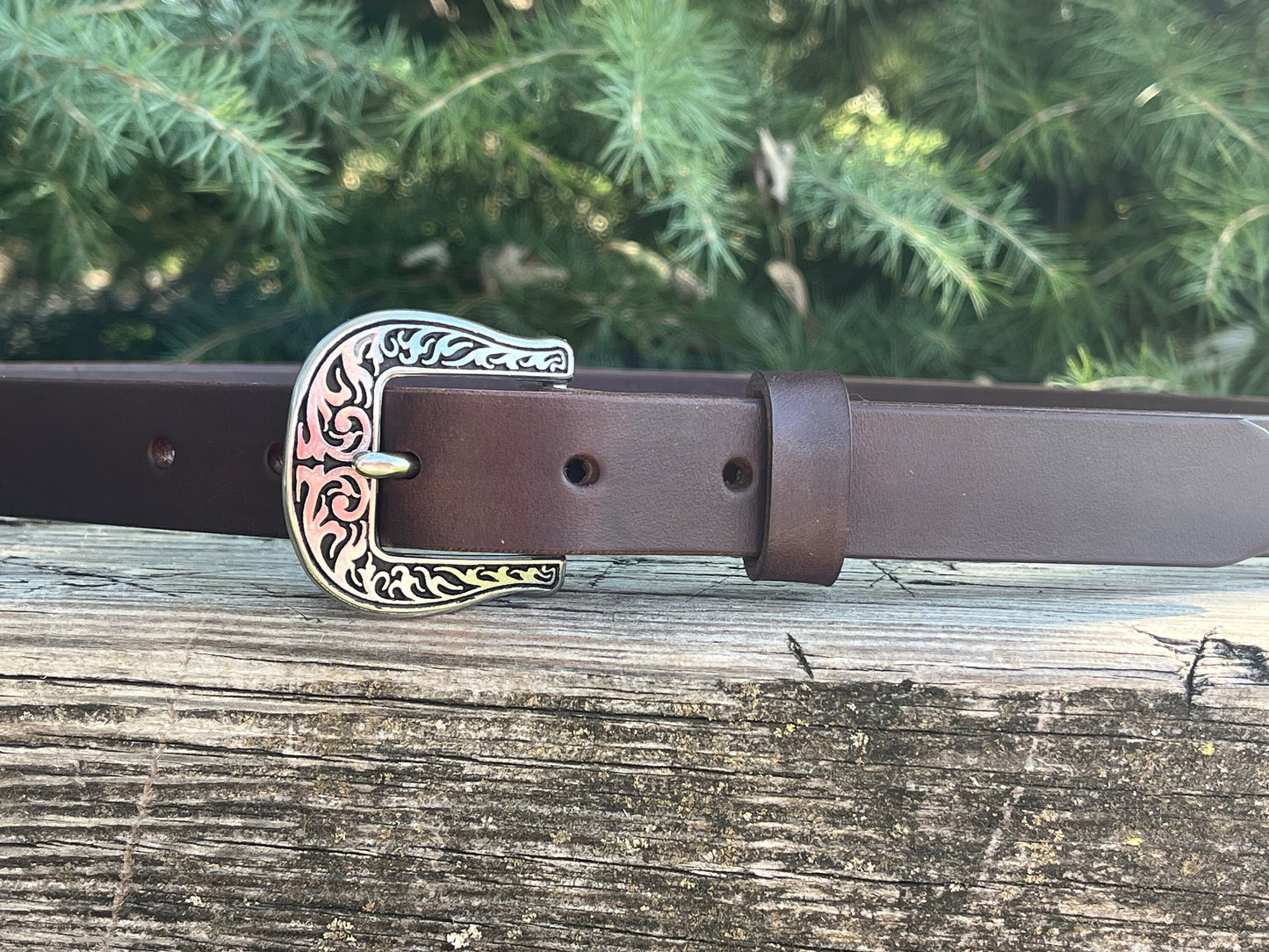 1 inch Dark brown Bridle Leather belt casual belt.  Made with US hides.  Custom made Narrow leather belt stainless stainless buckle