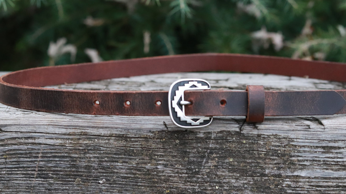 Crazy Horse brown Water Buffalo Leather narrow casual belt, Made in USA , 3/4" leather belt, narrow leather belt Jeremiah Watt hardware