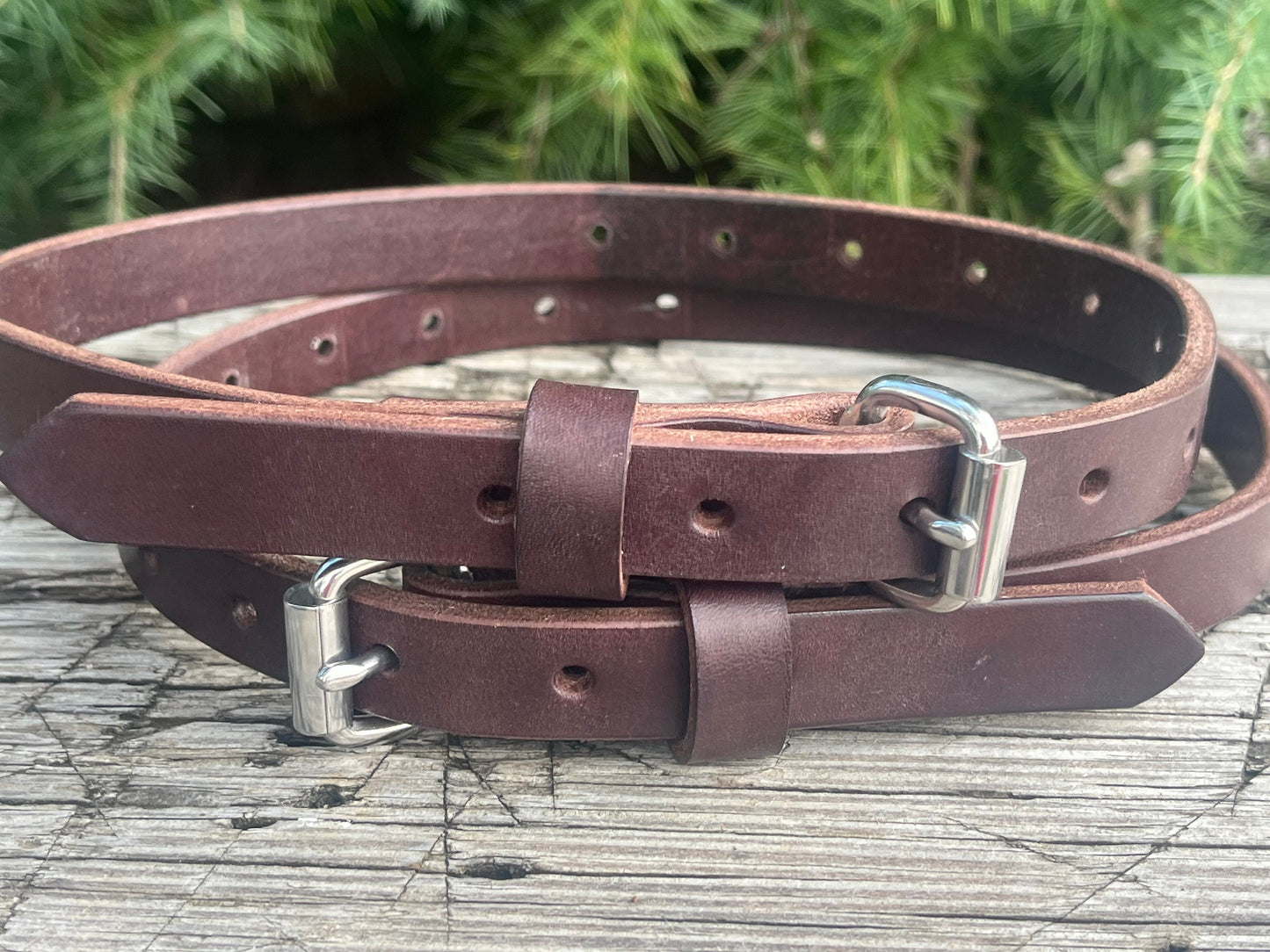 Pair of Dark Brown Bridle leather straps, camping straps, utility straps, blanket straps, leather edc straps, bedroll straps