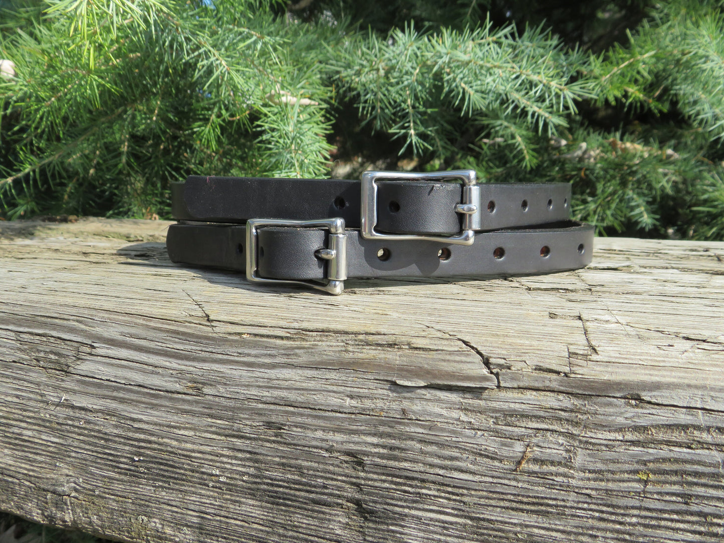 Ships Today Pair of Black Harness leather straps, camping straps, utility straps, blanket straps, leather edc straps, bedroll straps