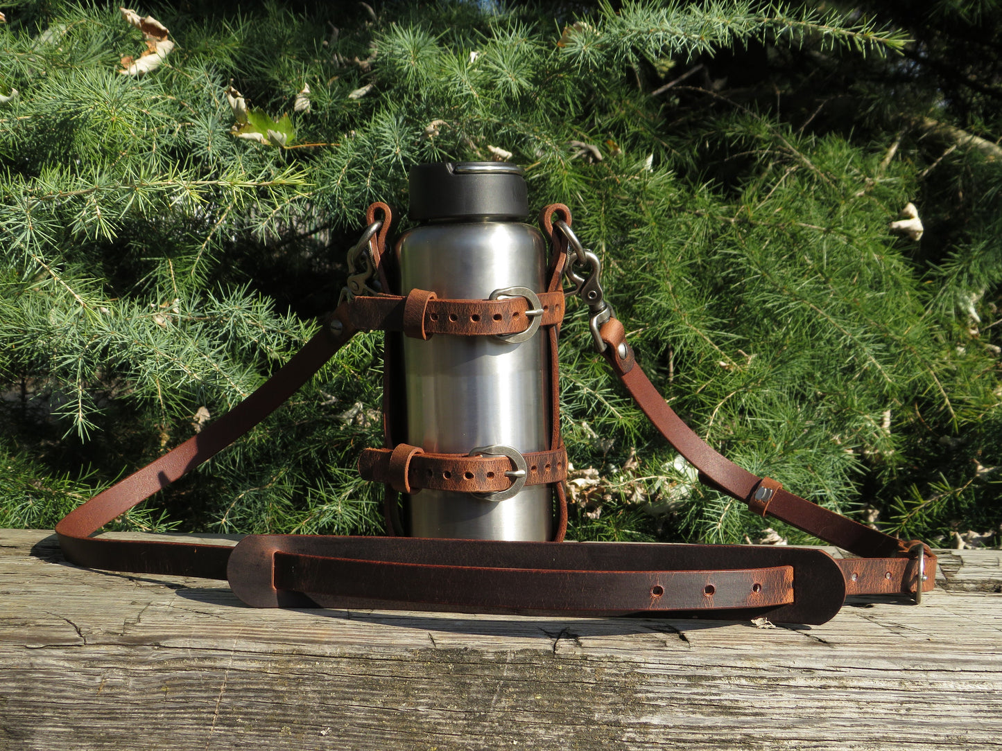 Water Bottle Carrier Adjustable leather water bottle carrier with shoulder strap Leather Water Bottle Carrier Leather Water bottle harness