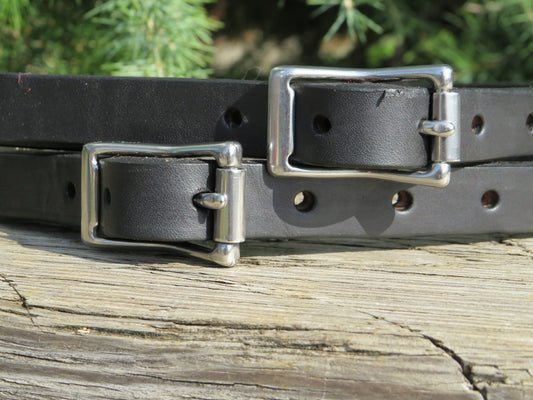 Ships Today Pair of Black Harness leather straps, camping straps, utility straps, blanket straps, leather edc straps, bedroll straps