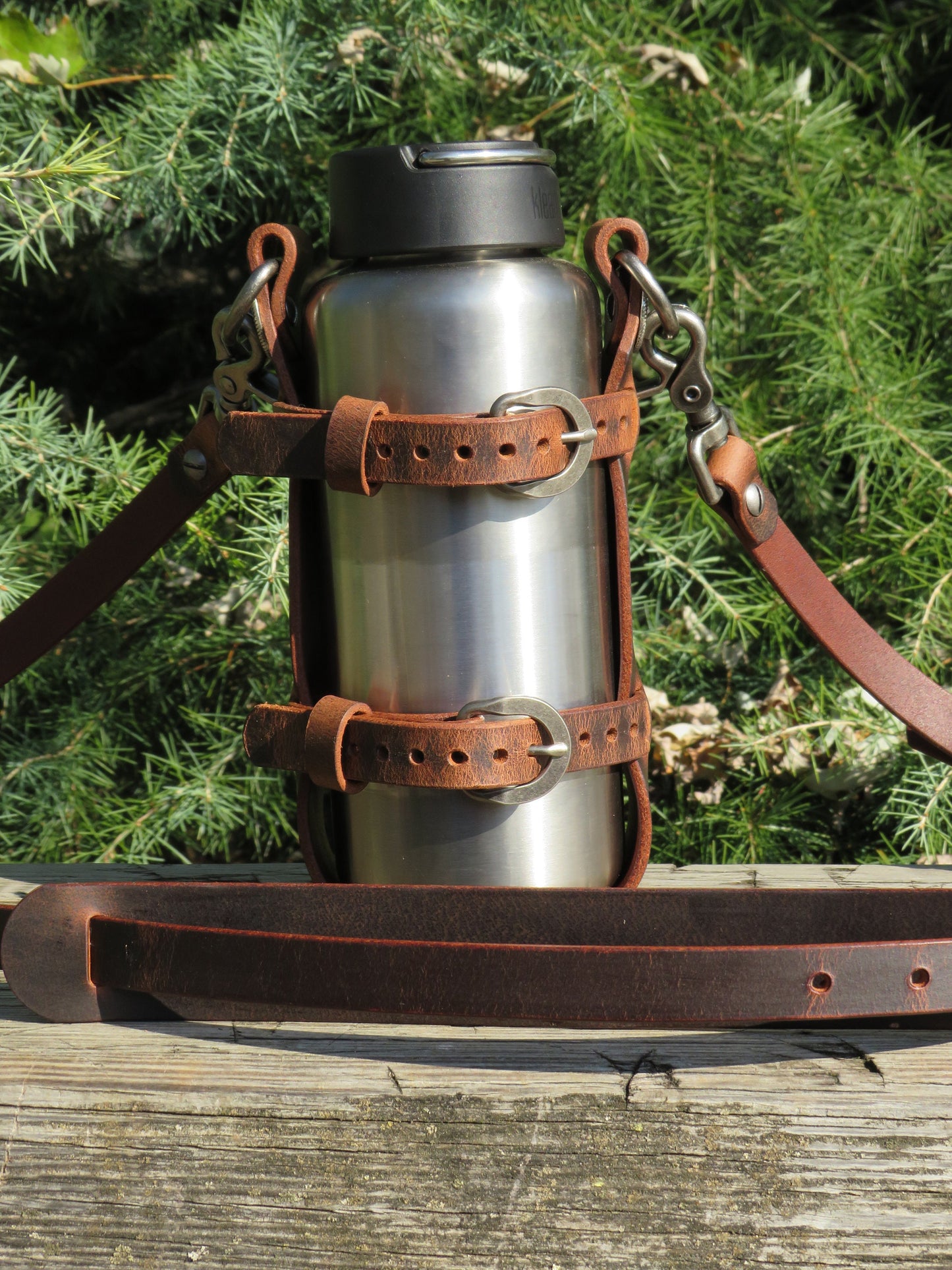 Water Bottle Carrier Adjustable leather water bottle carrier with shoulder strap Leather Water Bottle Carrier Leather Water bottle harness