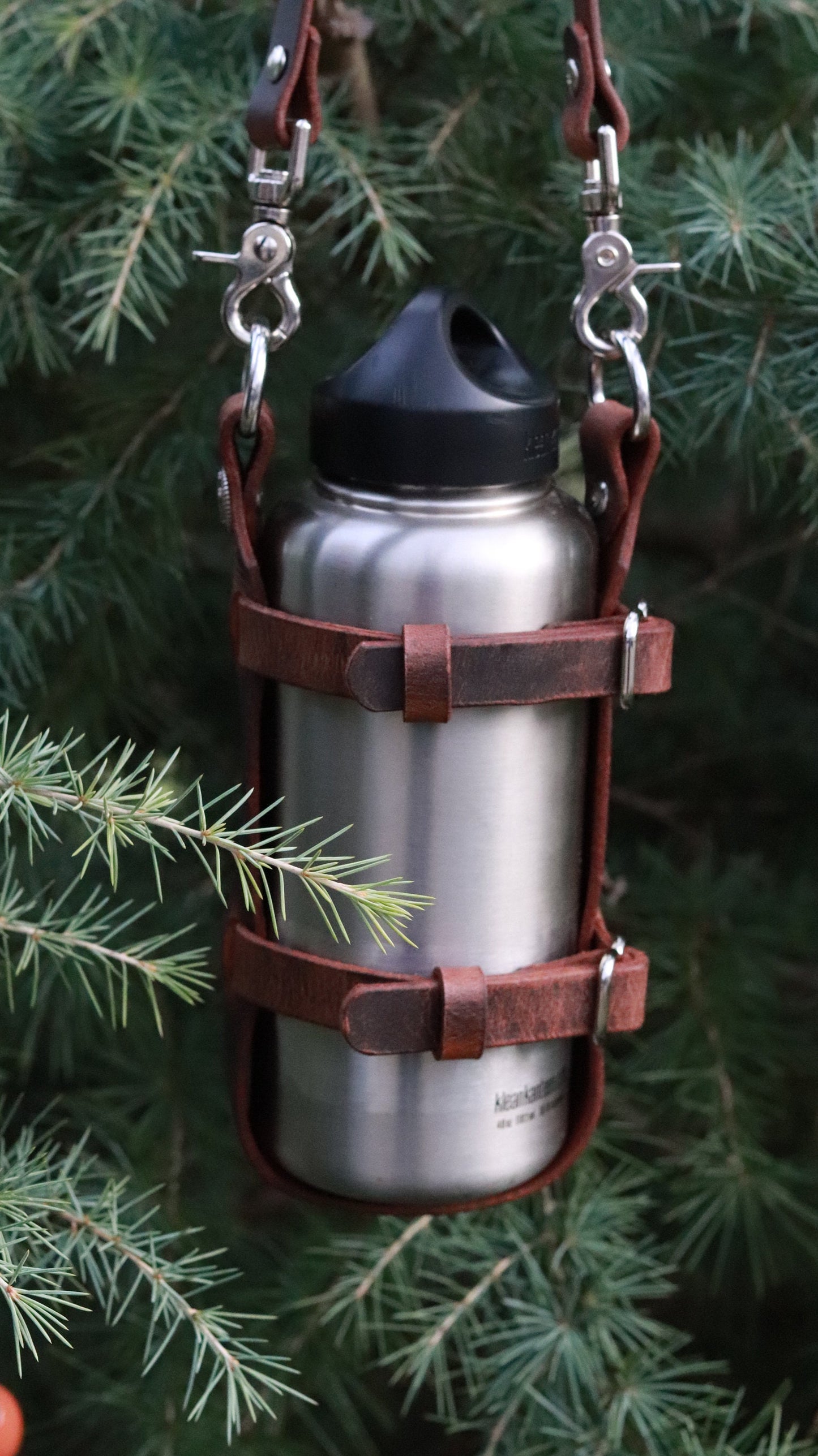 Ships Today! Adjustable Handmade Full Grain Water Buffalo leather water bottle carrier with shoulder strap,