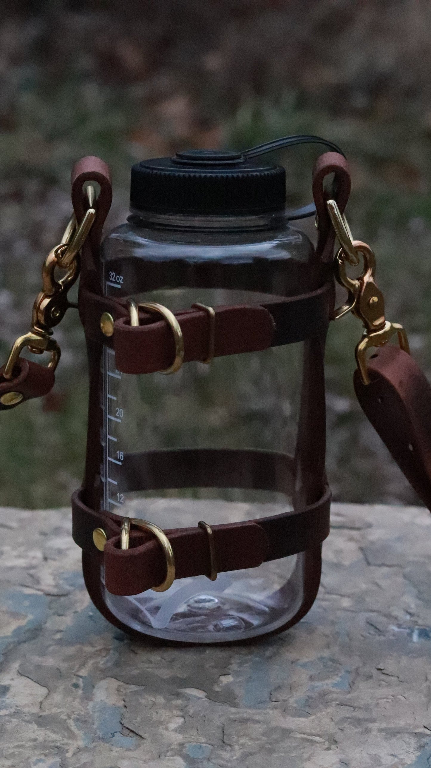 Adjustable Full Grain leather water bottle carrier with shoulder strap,can be made to fit any bottle, handmade, custom leather