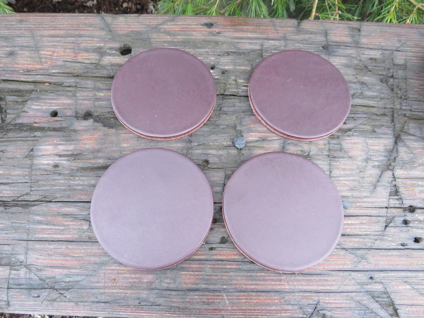 Ships today!! Set of 4 Full Grain veg tanned Leather coasters, Made from Bridle leather, finish them your way, or use them like this