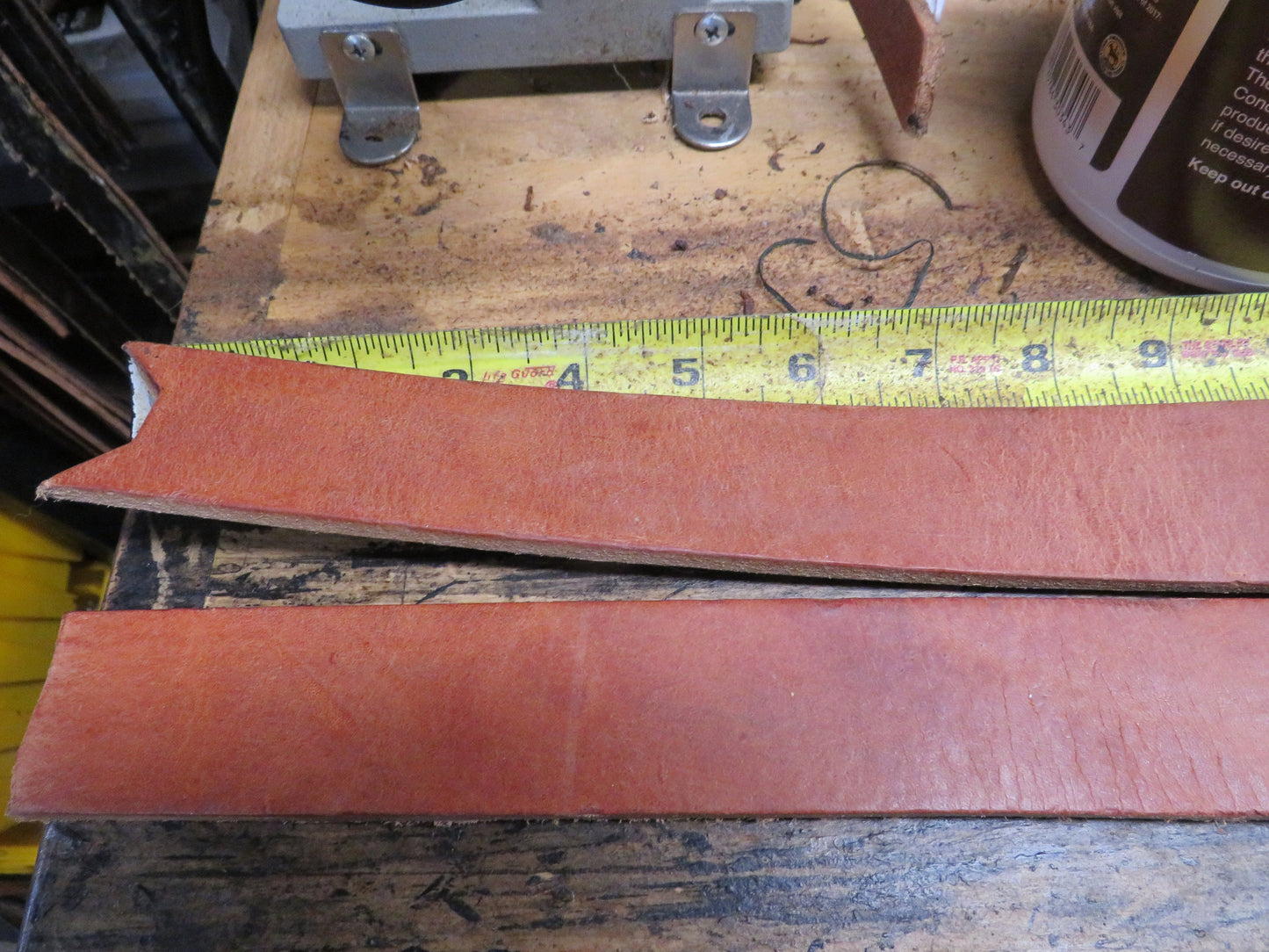 2 Hermann Oak harness leather straps over 32 inch in length and  almost 1/4" thick & 1 1/2" wide, leather DIY leather project,leather straps