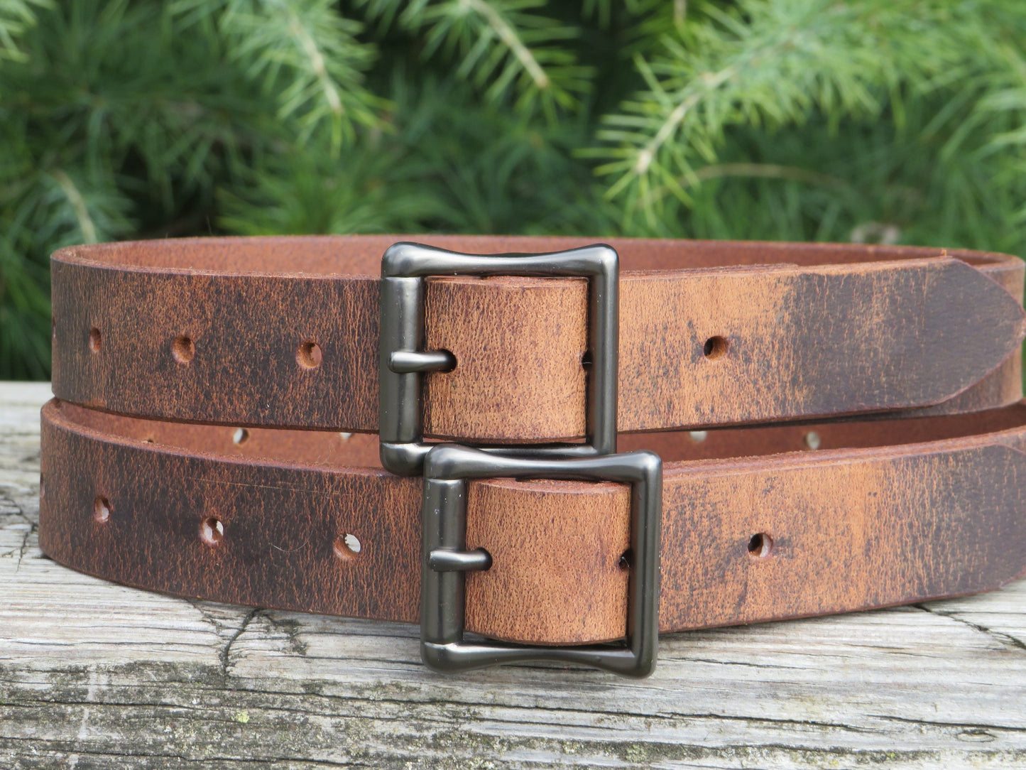 Pair of 1" strap buckles with gunmetal finish Center Bar buckle gunmetal finish