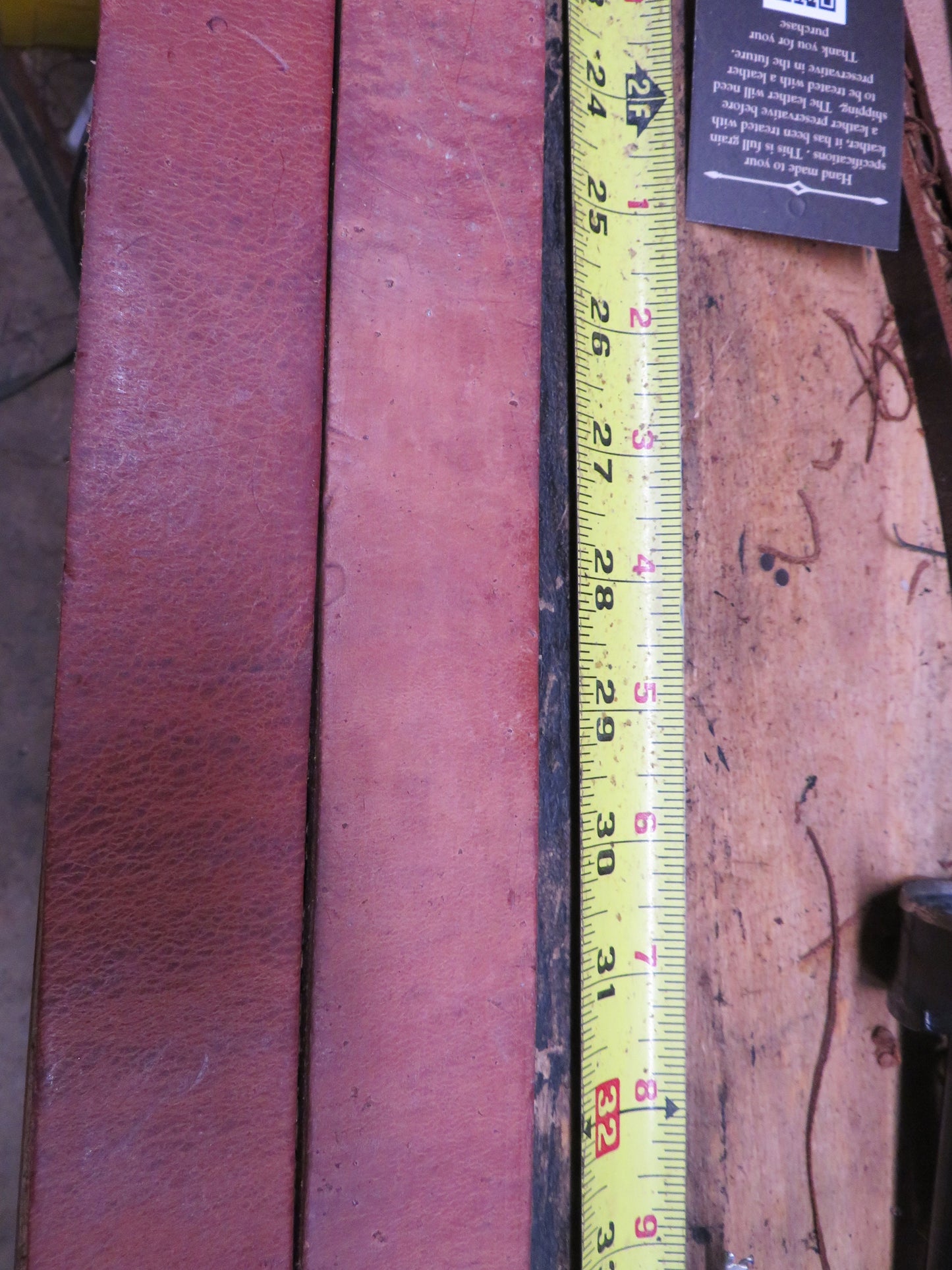 2 Hermann Oak harness leather straps over 32 inch in length and  almost 1/4" thick & 1 1/2" wide, leather DIY leather project,leather straps