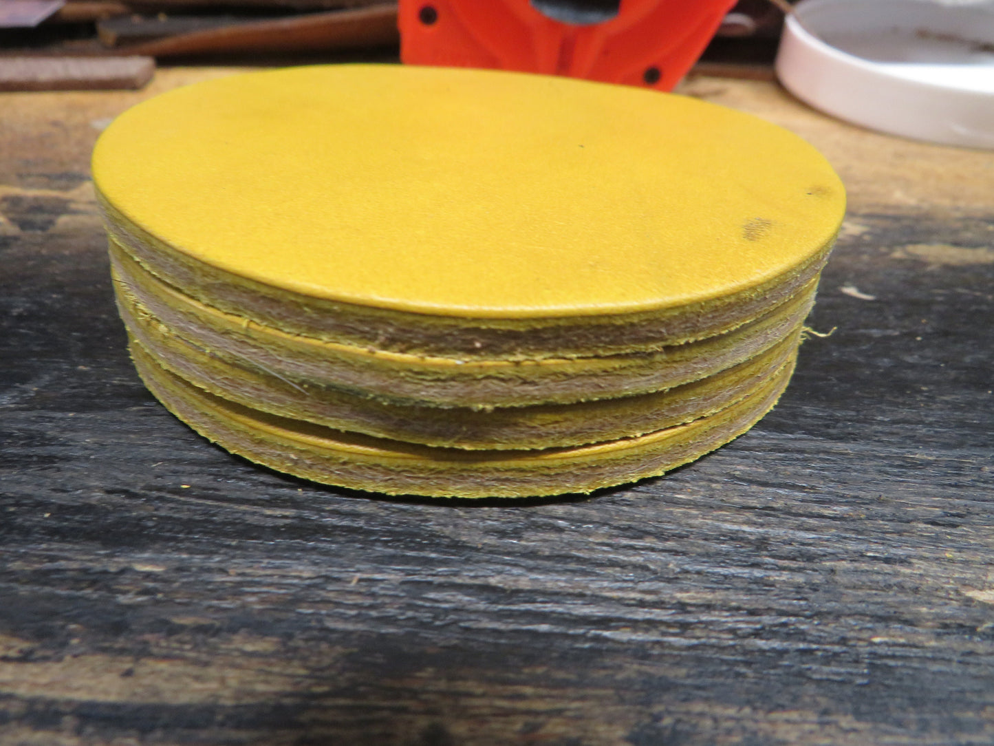 Ships today!! Set of 4 Full Grain Yellow Leather coasters, finish them your way, or use them like this