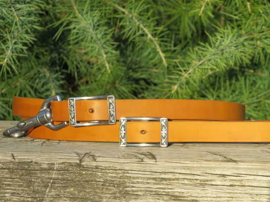 Latigo Leather Dog leash 3/4" wide with Jeremiah Watt  stainless steel conway buckles and snap almost 6 feet , Leather Dog Lead