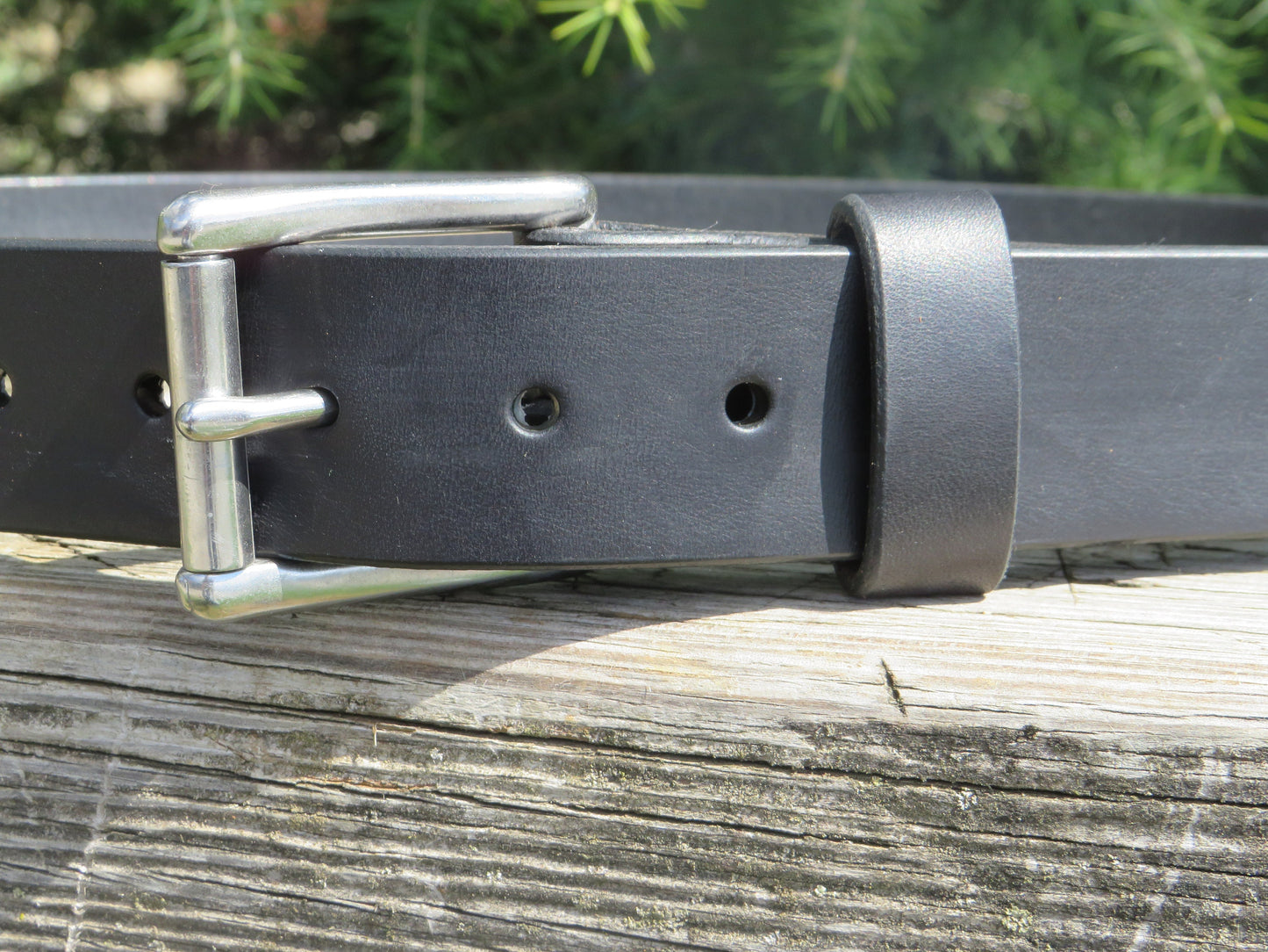 1 1/2" wide Black Bridle Leather Men's  thick work belt, gun belt, casual belt.  Made in US with US hides.  Custom made, personalized