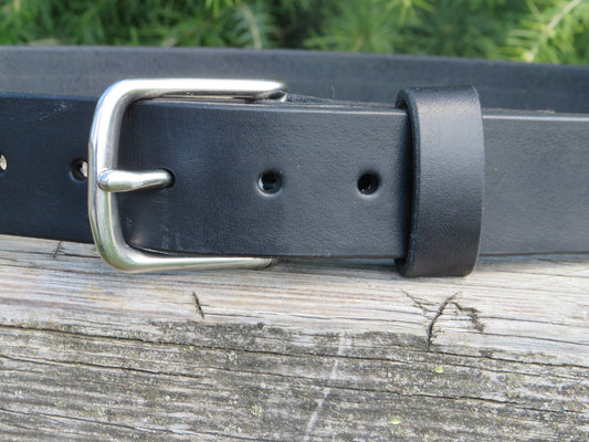 1 1/2 Black Bridle Leather Men's  thick work belt, gun belt, casual belt.  Made in US with US hides.  Custom made, personalized