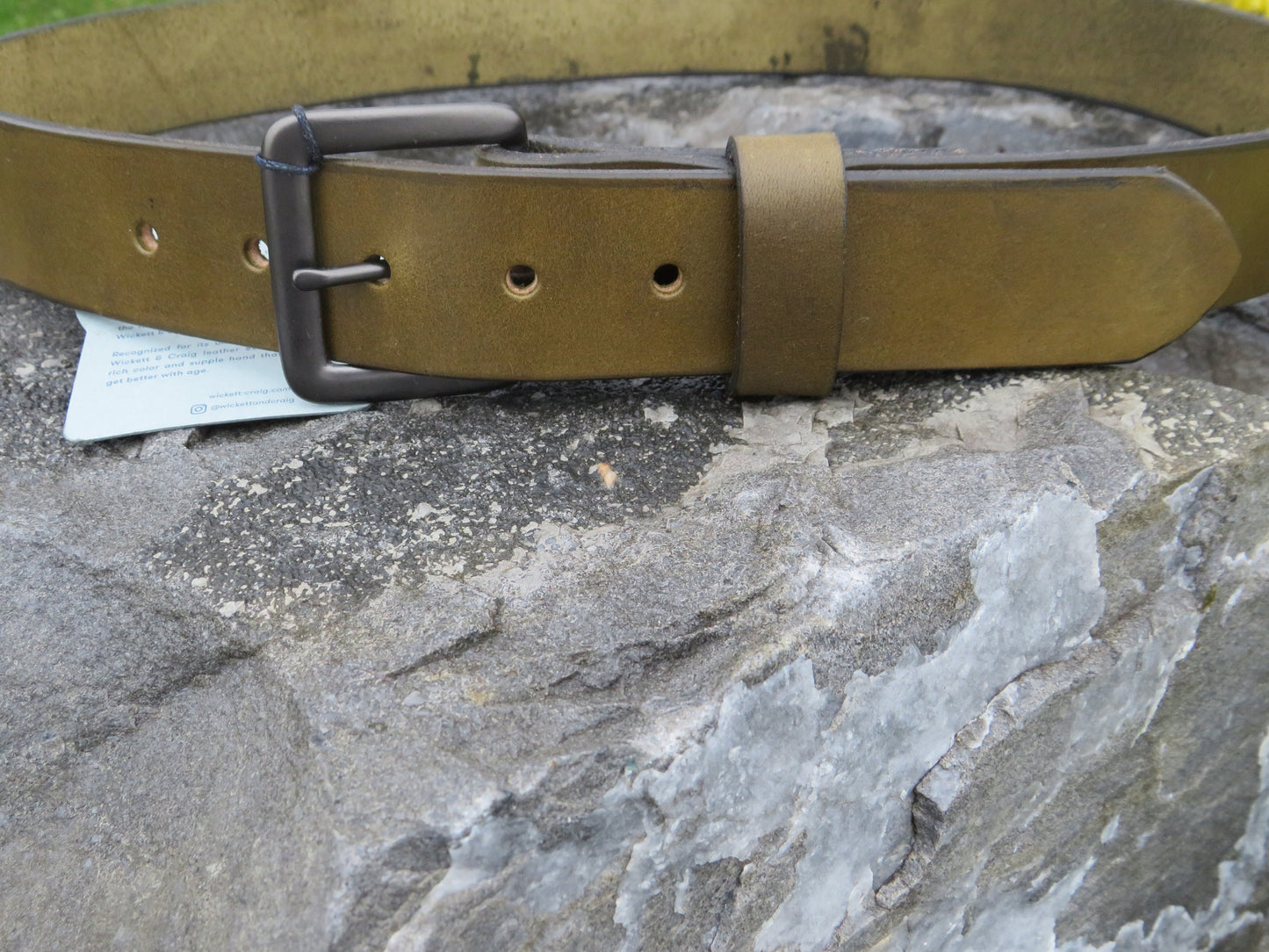 Discounted size 38 inch waist Olive Green Wickett and Craig Leather belt,  casual belt  , vintage look belt, unisex leather belt, 41 belt