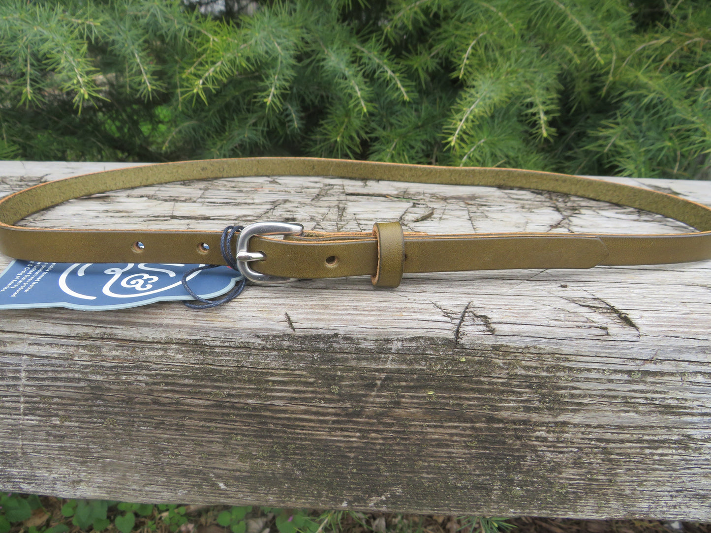 Olive Green harness Leather narrow belt, Made in USA , 1/2"  wide belt, leather belt, narrow leather belt, skinny leather belt, custom belt