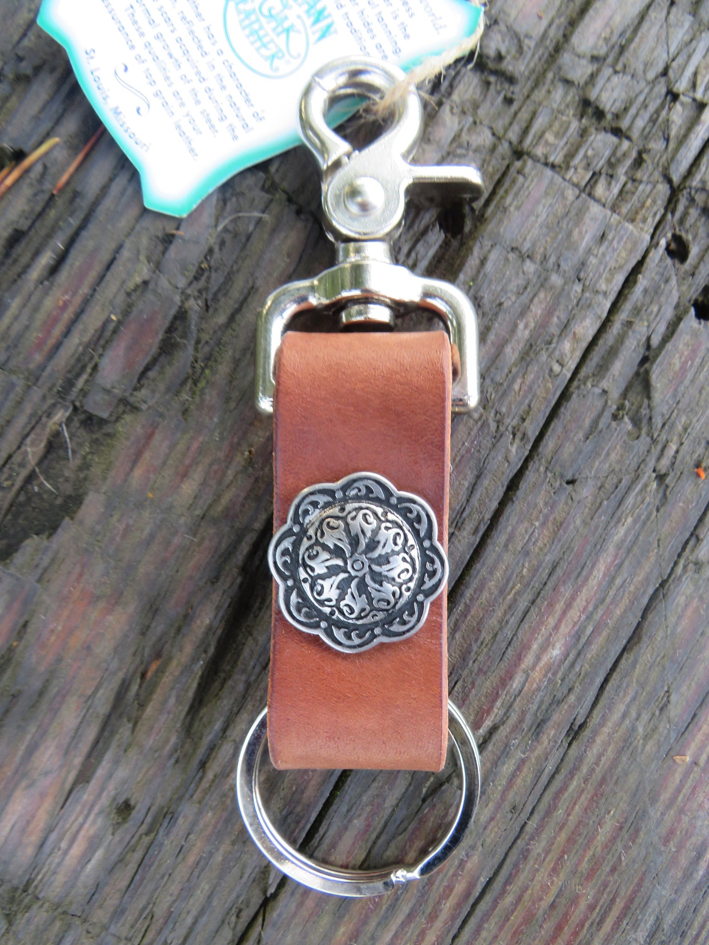 Handmade Leather keychain Hermann Oak harness leather keychain Jeremiah Watt hardware 1 inch wide small leather keychain