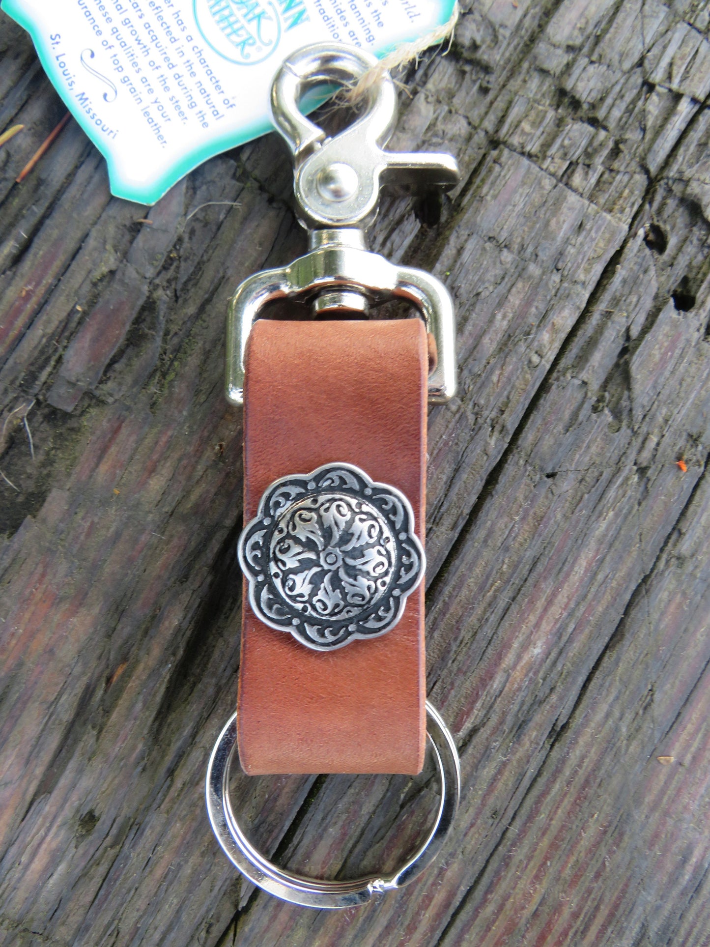 Handmade Leather keychain Hermann Oak harness leather keychain Jeremiah Watt hardware 1 inch wide small leather keychain