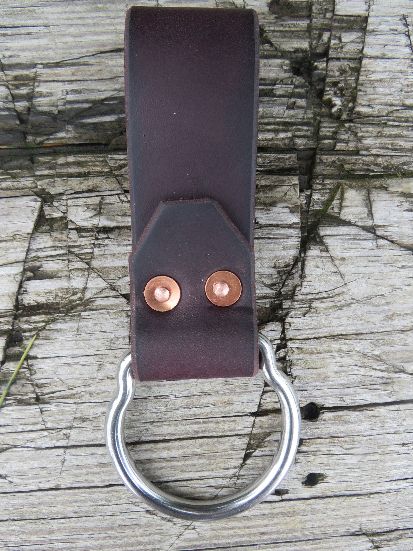 Dark Brown bridle leather tool holder, hammer ring, hammer holder, hatchet holder, hammer holster hatchet ring w/ stainless steel breeching