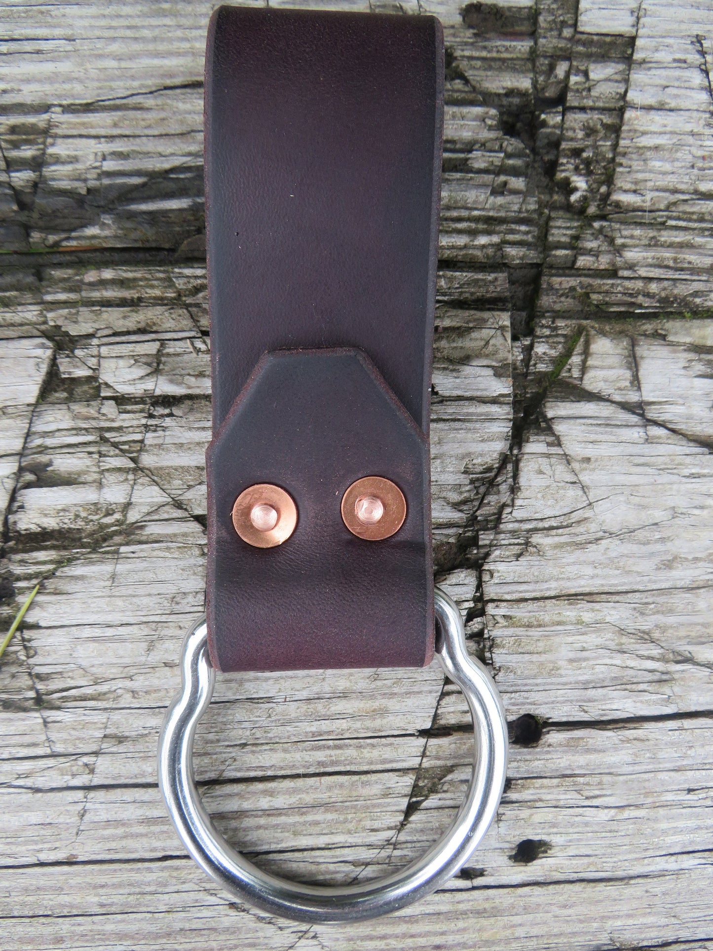 Dark Brown bridle leather tool holder, hammer ring, hammer holder, hatchet holder, hammer holster hatchet ring w/ stainless steel breeching