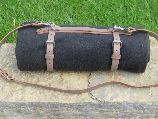 Ships Today  Hand made Gray Bridle leather veg tanned leather blanket carrier/  leather blanket harness/bedroll straps/ leather straps