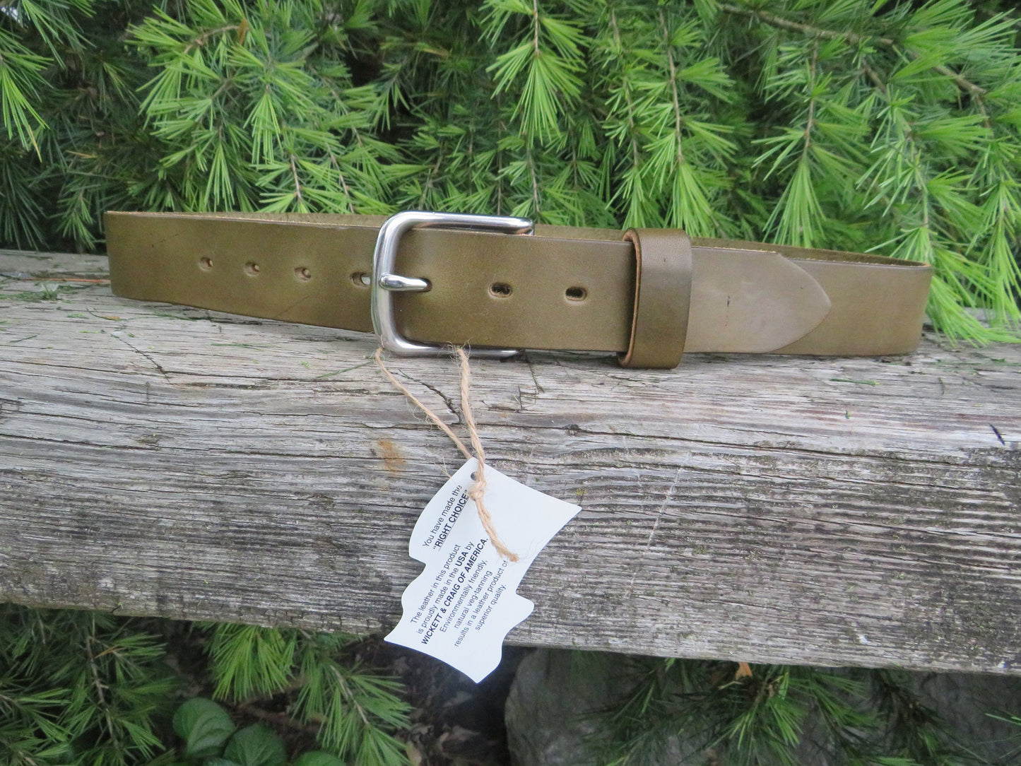 Discounted size 32 inch waist Olive Green Wickett and Craig Leather belt,  casual belt  , vintage look belt, unisex leather belt, 35 belt