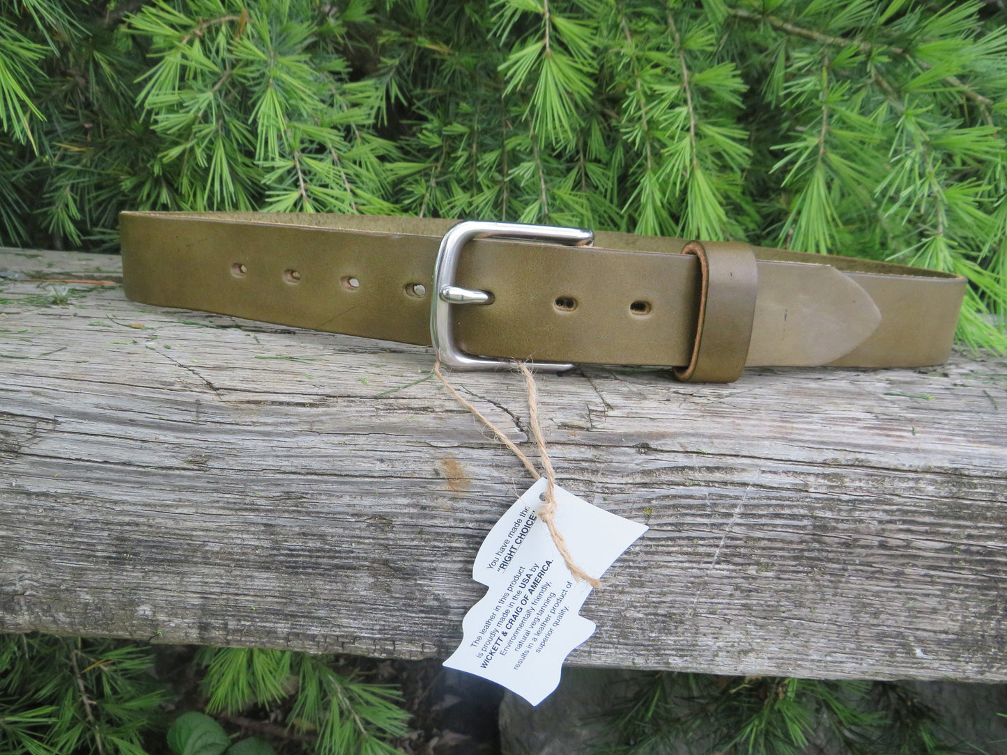 Discounted size 32 inch waist Olive Green Wickett and Craig Leather belt,  casual belt  , vintage look belt, unisex leather belt, 35 belt