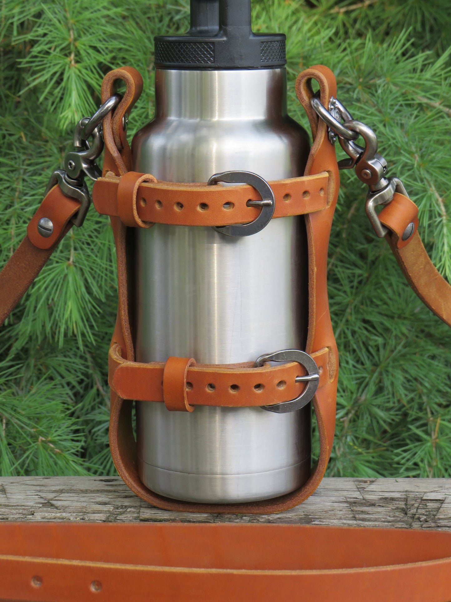 Ships Today Adjustable Full Grain Latigo leather water bottle carrier with shoulder strap Water Bottle carrier Water Bottle harness