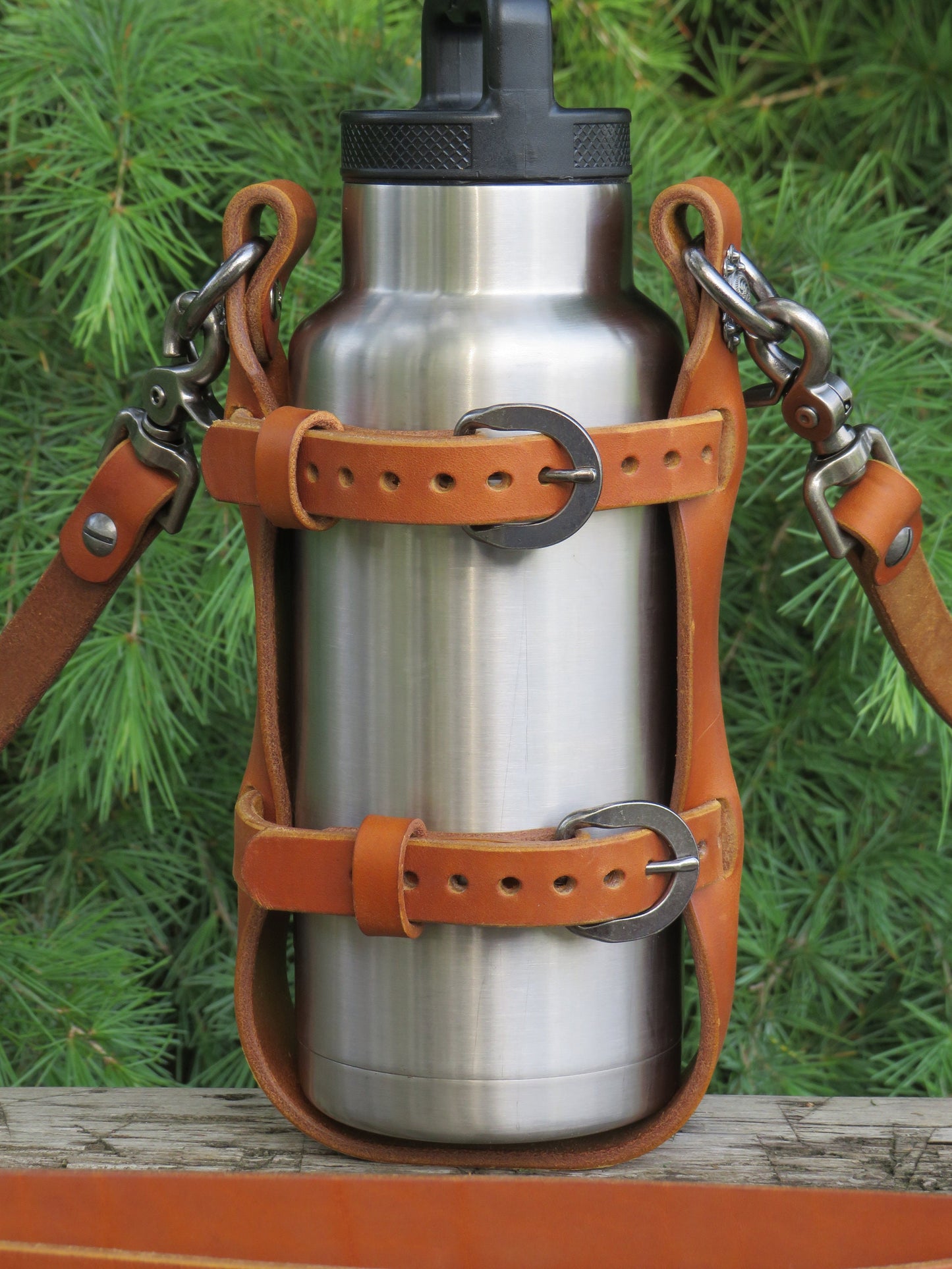 Ships Today Adjustable Full Grain Latigo leather water bottle carrier with shoulder strap Water Bottle carrier Water Bottle harness