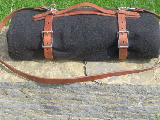 Ships Today Hand made Hermann Oak harness leather blanket carrier/ blanket harness/ leather bedroll, leather blanket straps/