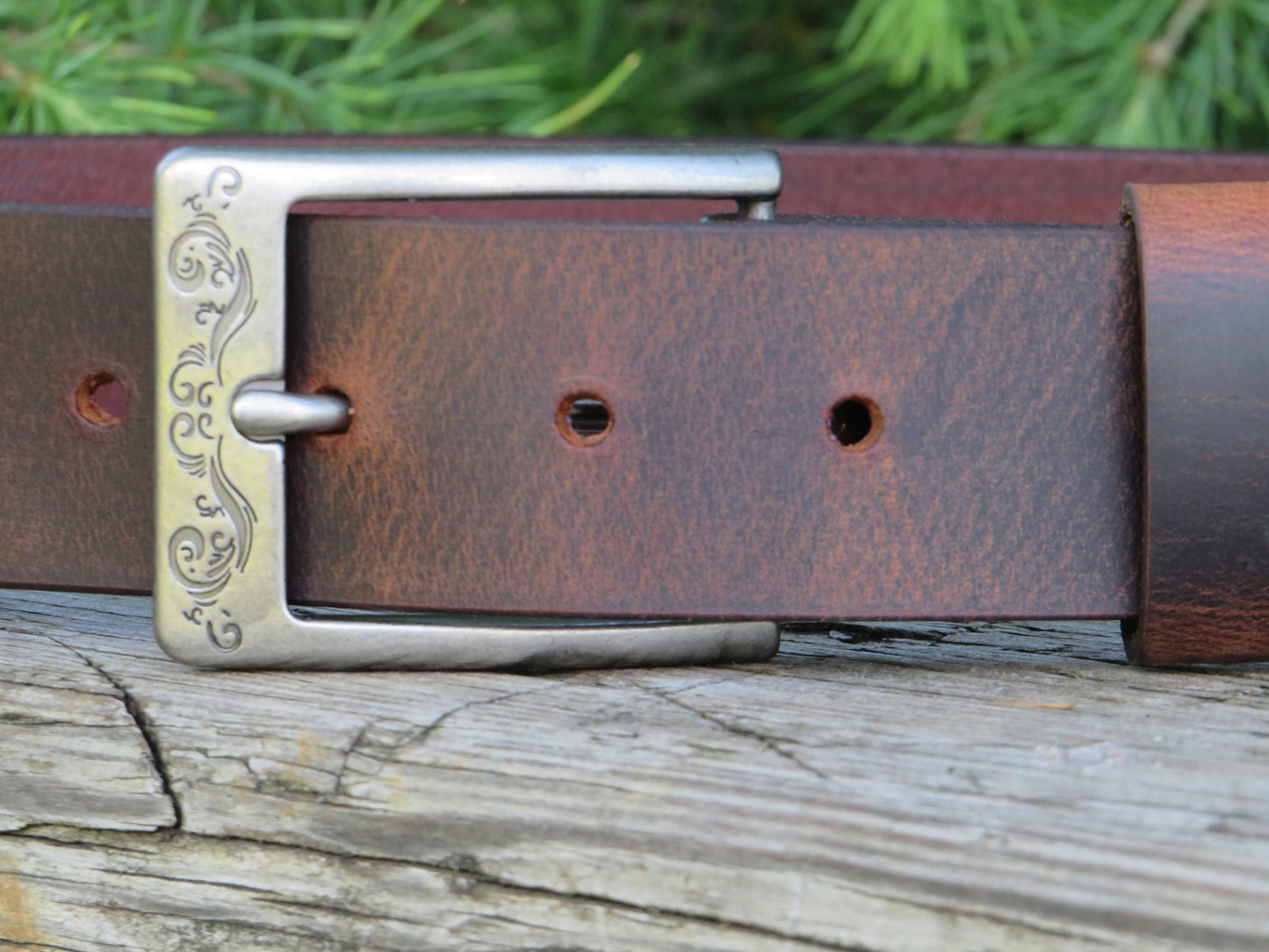 Customized Men's Leather Belt - Monogrammed Full Grain Crazy Horse Water Buffalo, Rustic Design